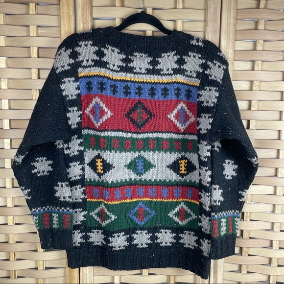 WOOLRICH Vintage 100% Pure Wool Diamond Tribal Thick Winter Crewneck Sweater - Picture 3 of 7